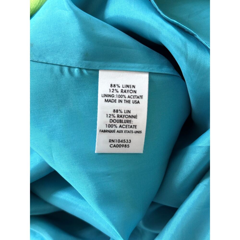 NANETTE LEPORE kiwi green blue striped Y2K Bogatelle linen blend hi lo dress - Picture 11 of 11